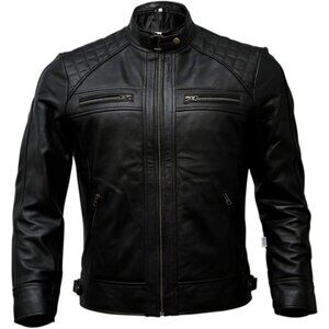Men’s Black Genuine Leather Biker Jacket Black Brown Vintage Motorcycle